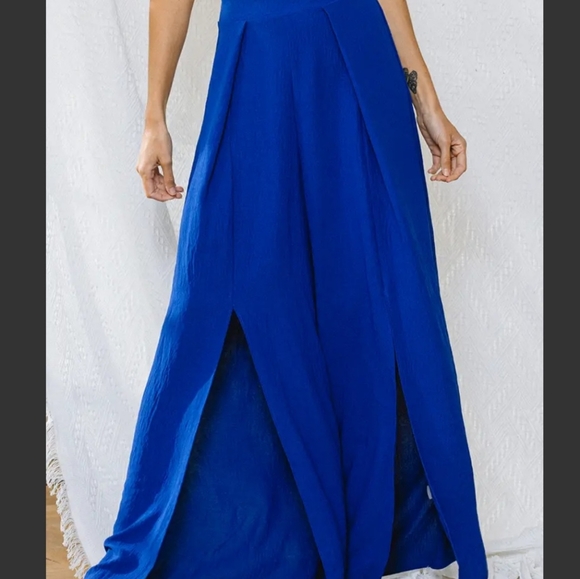 #380 🛑S, M Boho Wide Leg Solid Front Slit Pants - Picture 9 of 11